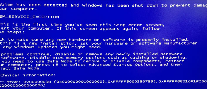 Синий экран смерти в Windows 7 / SYSTEM_SERVICE_EXCEPTION